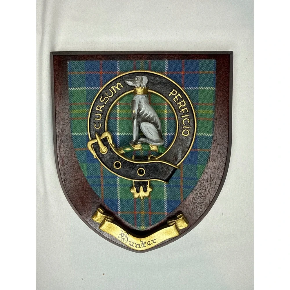 Clan Hunter Scottish Crest Wall Plaque Tartan Wood Shield MW Stephens Scotland